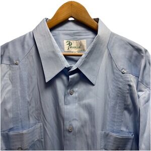 Panabrisa Corona Mens Sz 3XL Blue Herringbone Cuban Guayabera Button Front Shirt